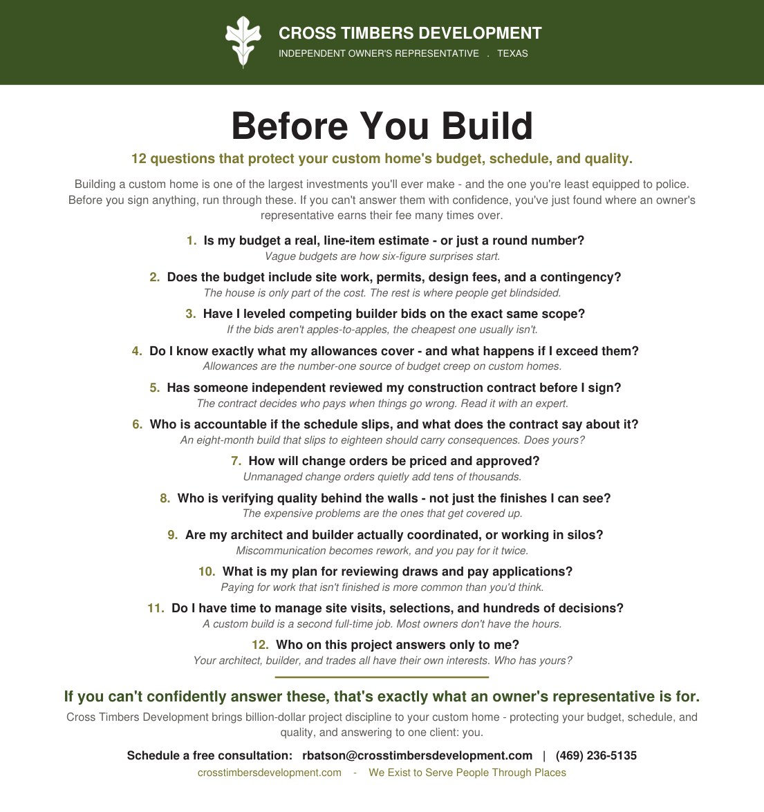 Before You Build — free homeowner guide cover